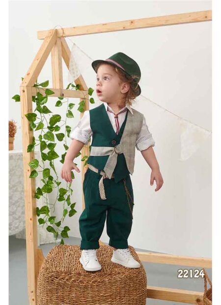 Βαπτιστικό σετ γιλέκο κυπαρρισί-καρώ