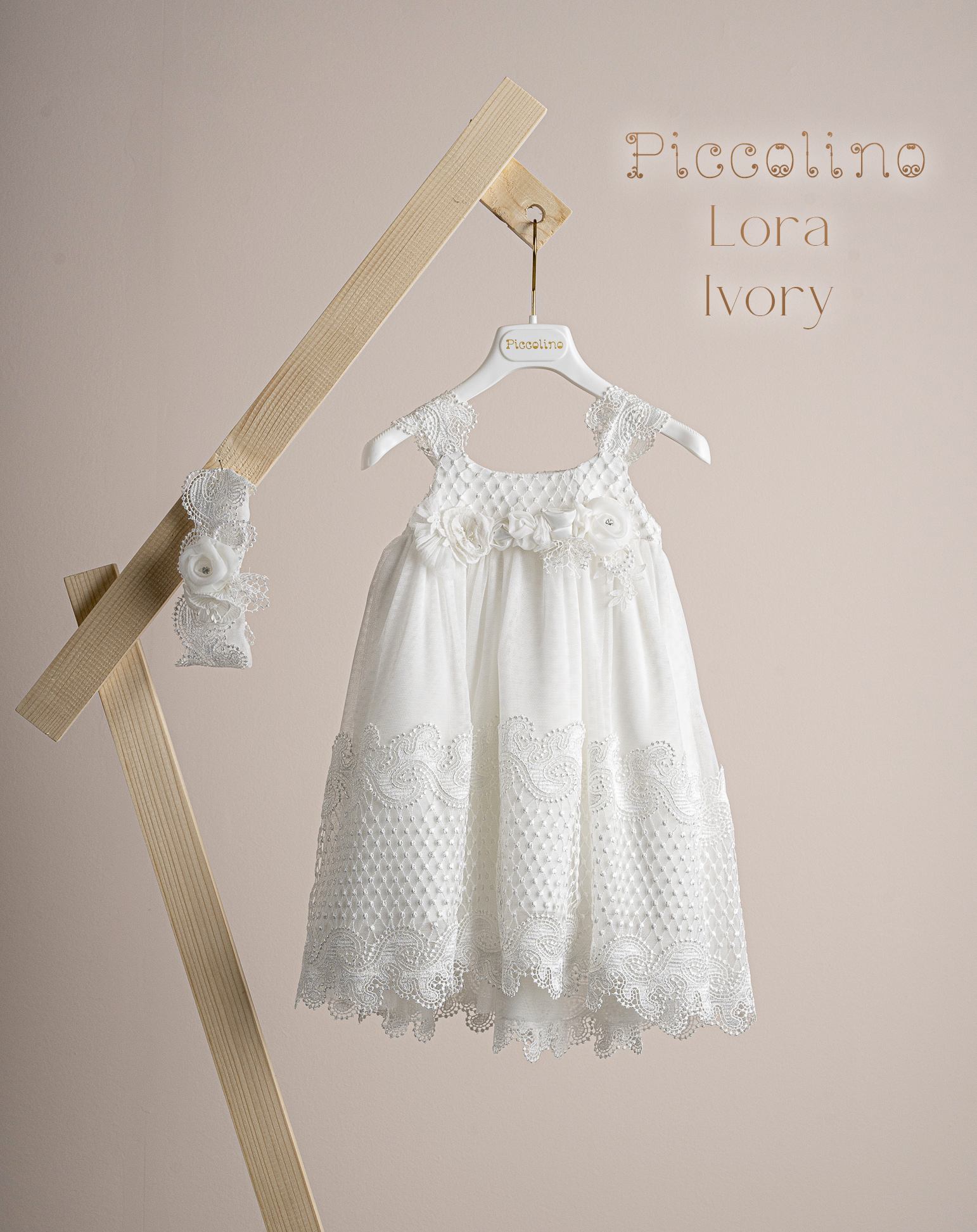 PICCOLINO LORA IVORY Βαπτιστικό φόρεμα Piccolino Lora Ivory