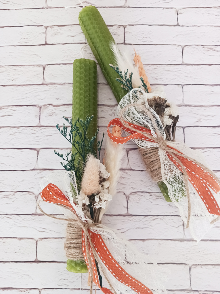 lampw-11A Πασχαλινή Λαμπάδα πράσινη με φυσικό μελισσοκέρι