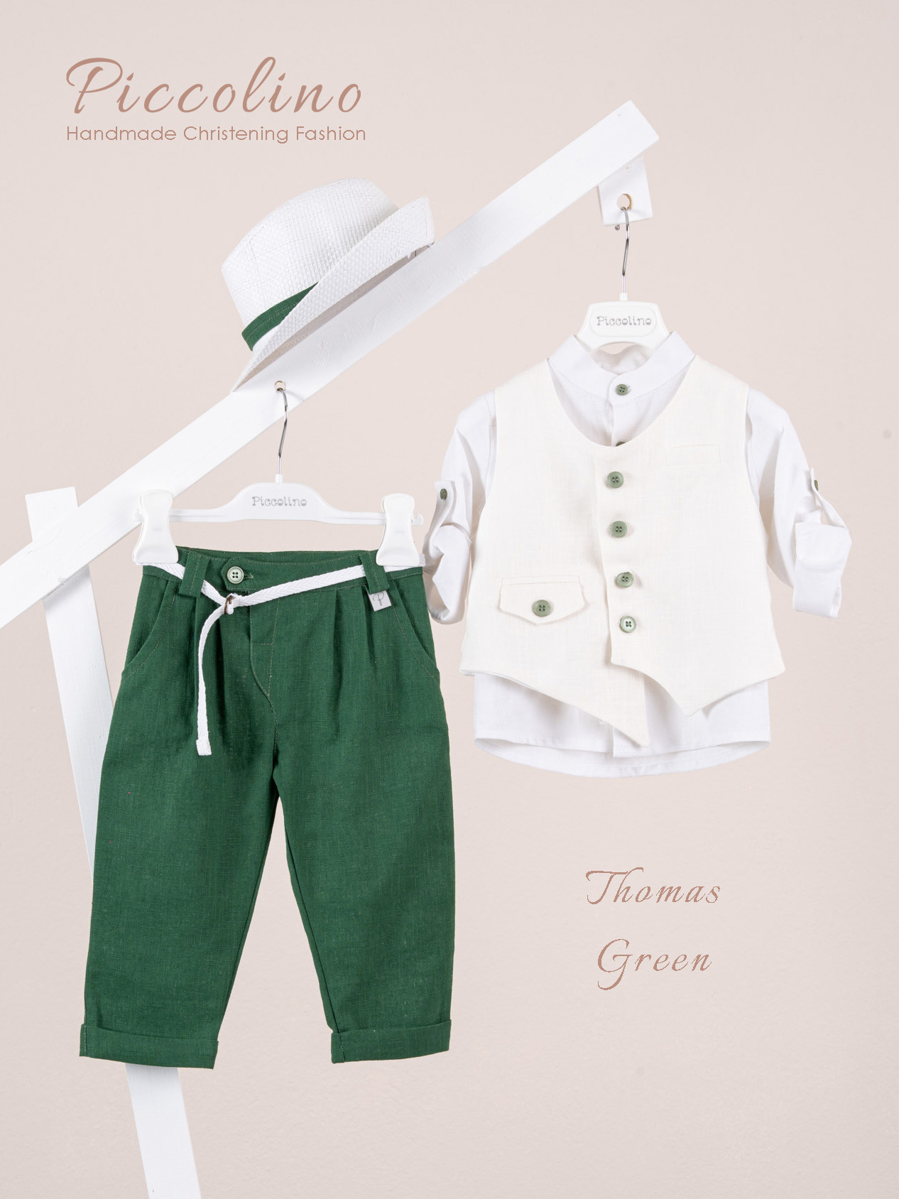 AG24S70-THOMAS-GREEN-PICCOLINO-2026 Βαπτιστικό κοστούμι Piccolino Thomas σε χρώμα Green